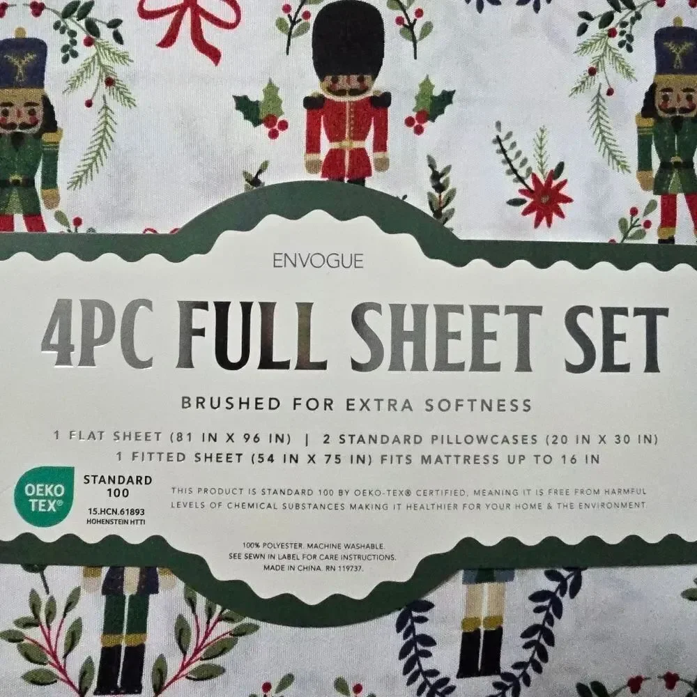 Envogue Full Size NUTCRACKER Sheet Set - Christmas Holiday 4-pc set, New